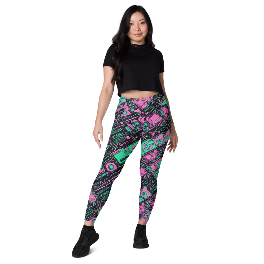 Vaporwave Voltage on Leggings with Pockets — Front