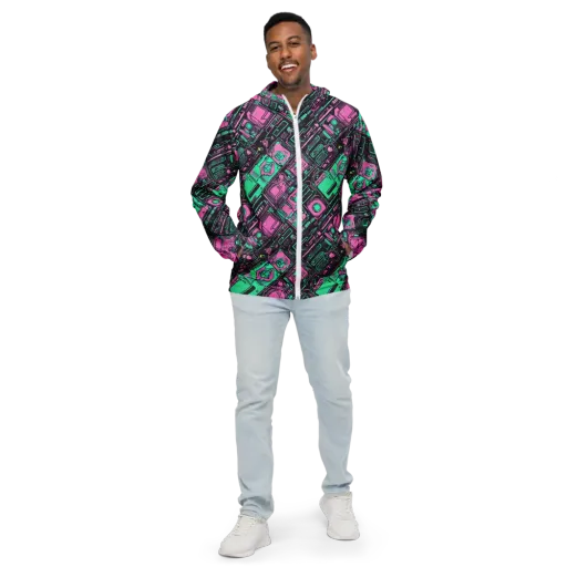 Vaporwave Voltage on a Men's Windbreaker