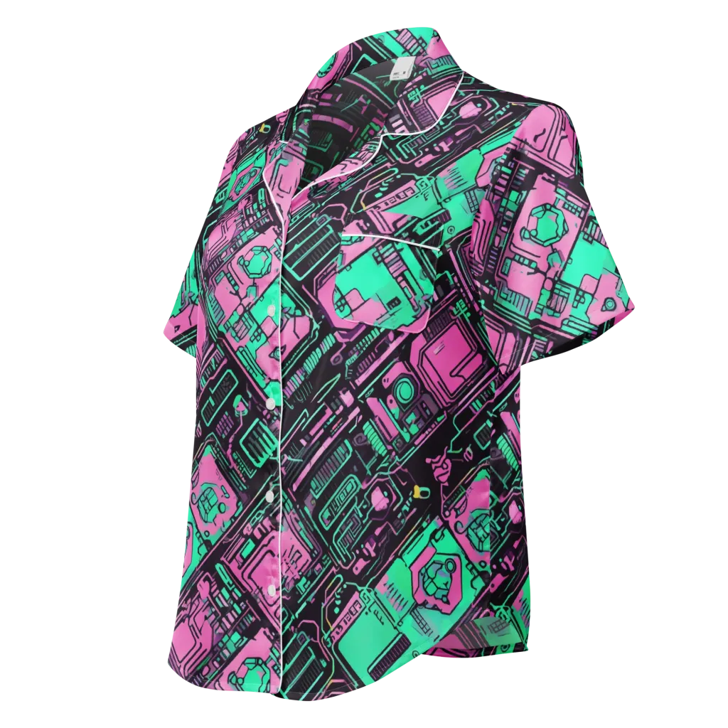Vaporwave Voltage on Women's Short Sleeve Pajama Top — Left Front