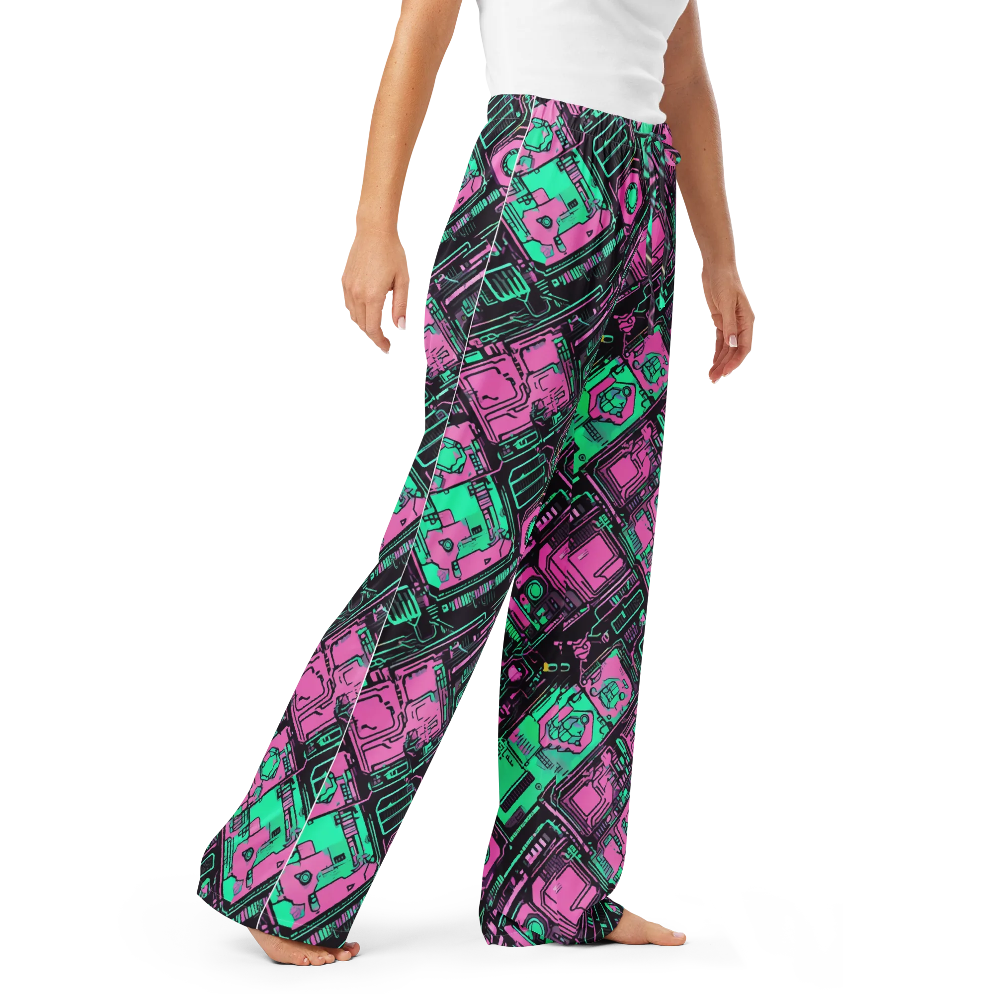 Vaporwave Voltage on Women's Pajama Pants — Right Front