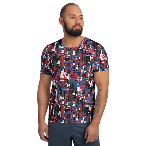 Chromatic Scramble on a Men's Athletic T-Shirt