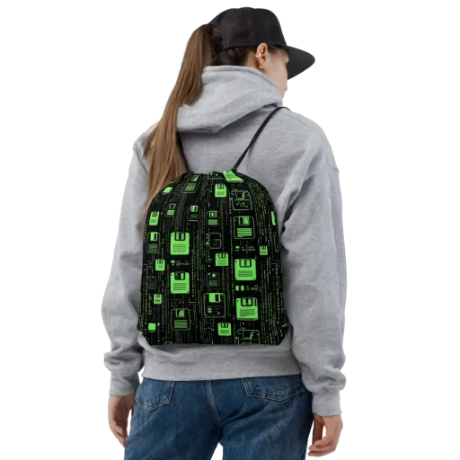 Neon Archive on a Drawstring Bag
