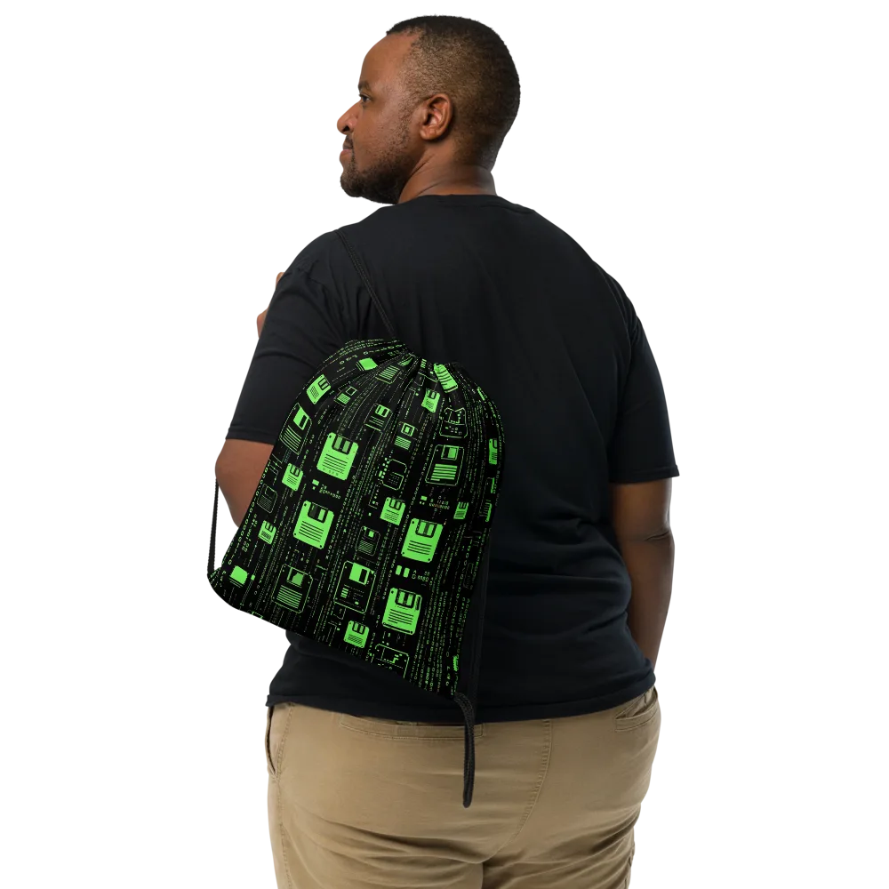 Neon Archive on Drawstring Bag — Front