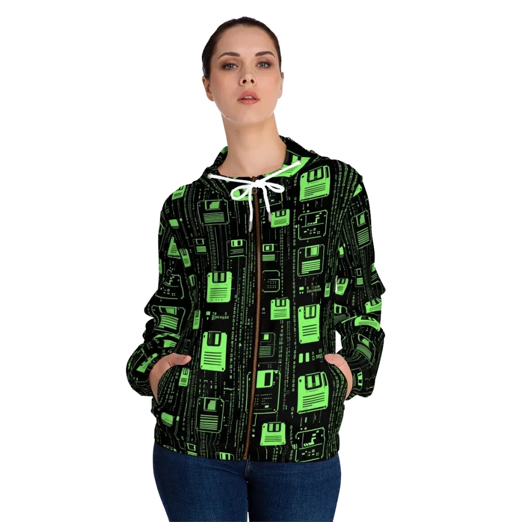 Neon Archive on Women's Full-Zip Hoodie — Front On Person