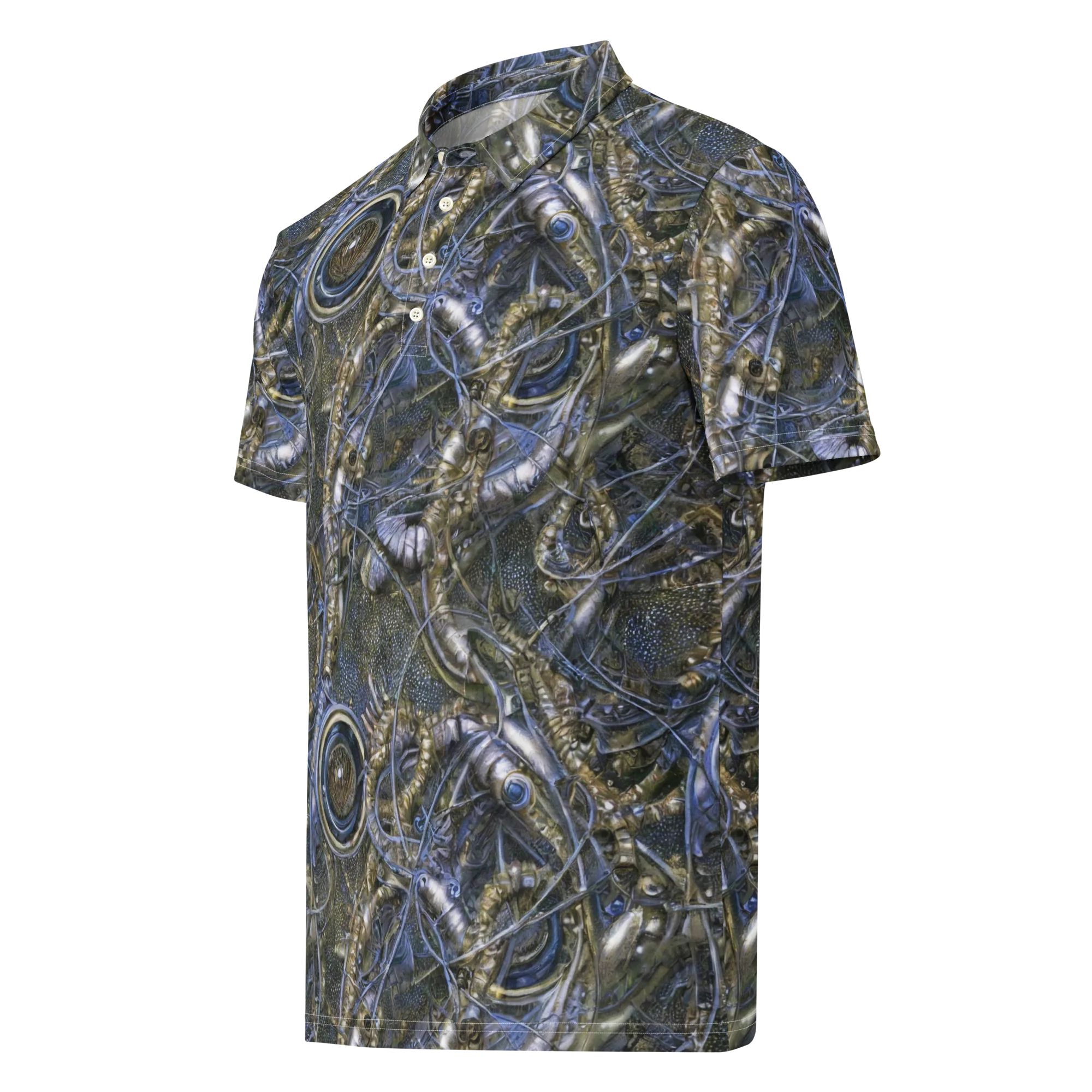 Chrome Shrimp on Men's Slim Fit Polo Shirt — Left Front