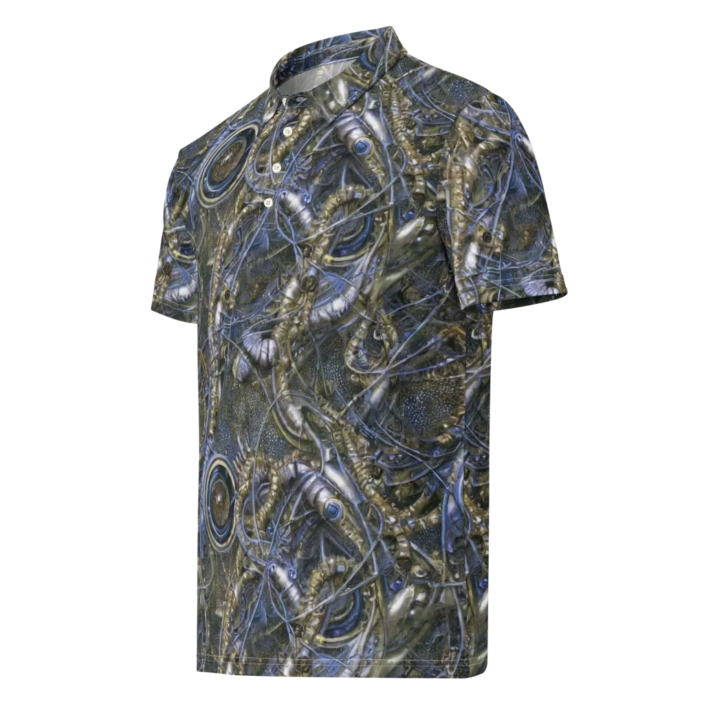 Chrome Shrimp on Men's Slim Fit Polo Shirt — Left Front