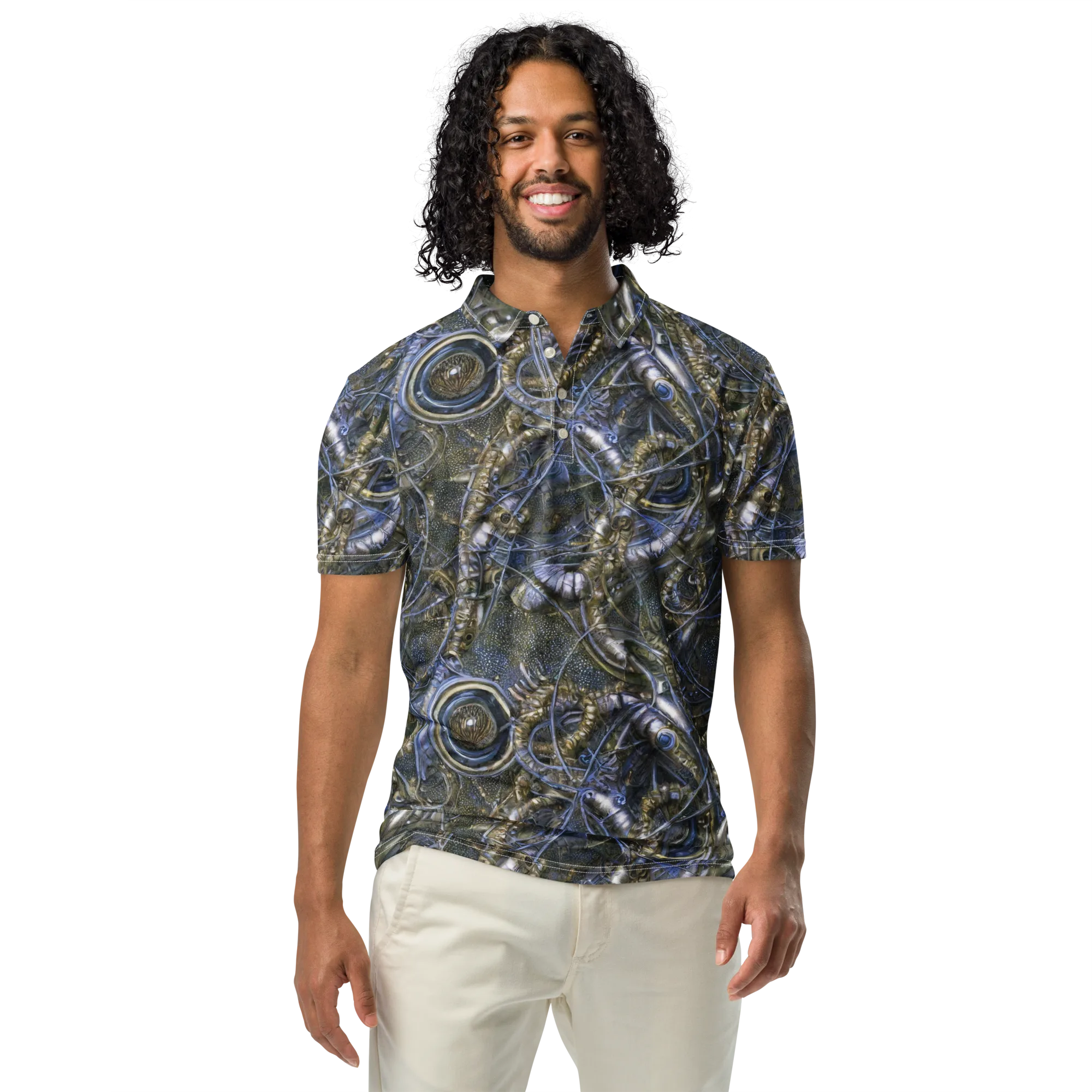 Chrome Shrimp on Men's Slim Fit Polo Shirt — Front
