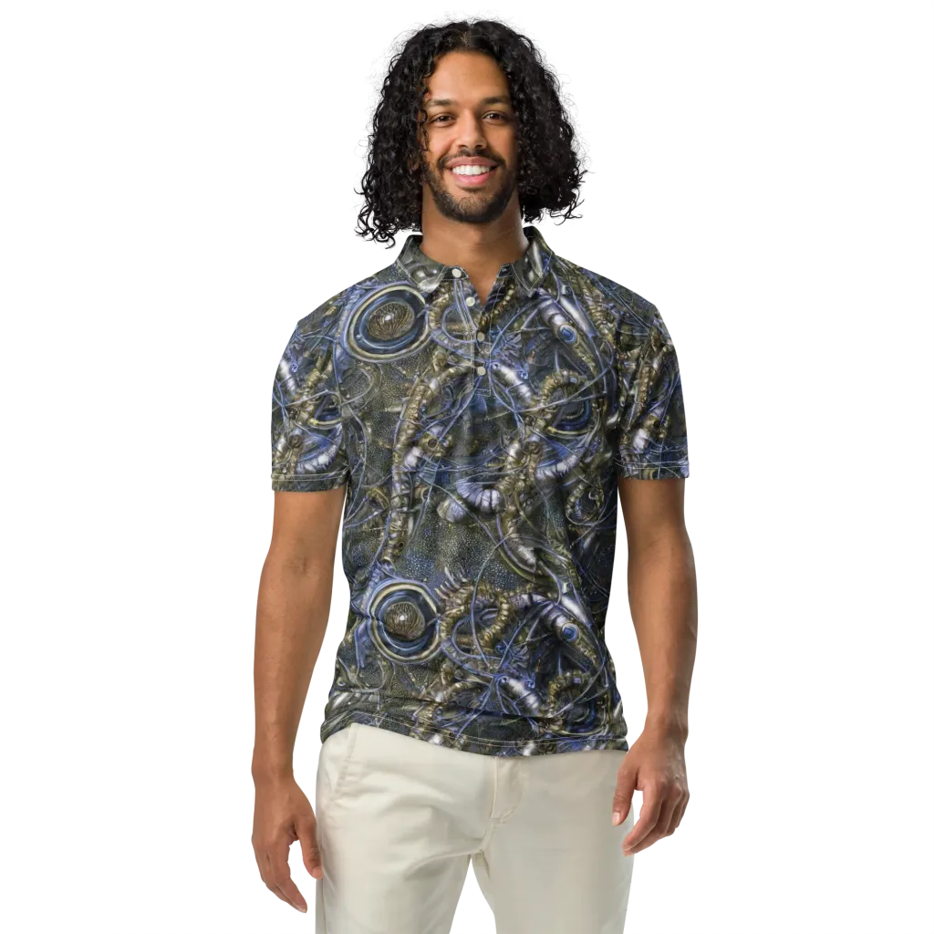 Chrome Shrimp on Men's Slim Fit Polo Shirt — Front
