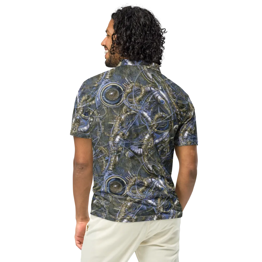 Chrome Shrimp on Men's Slim Fit Polo Shirt — Back