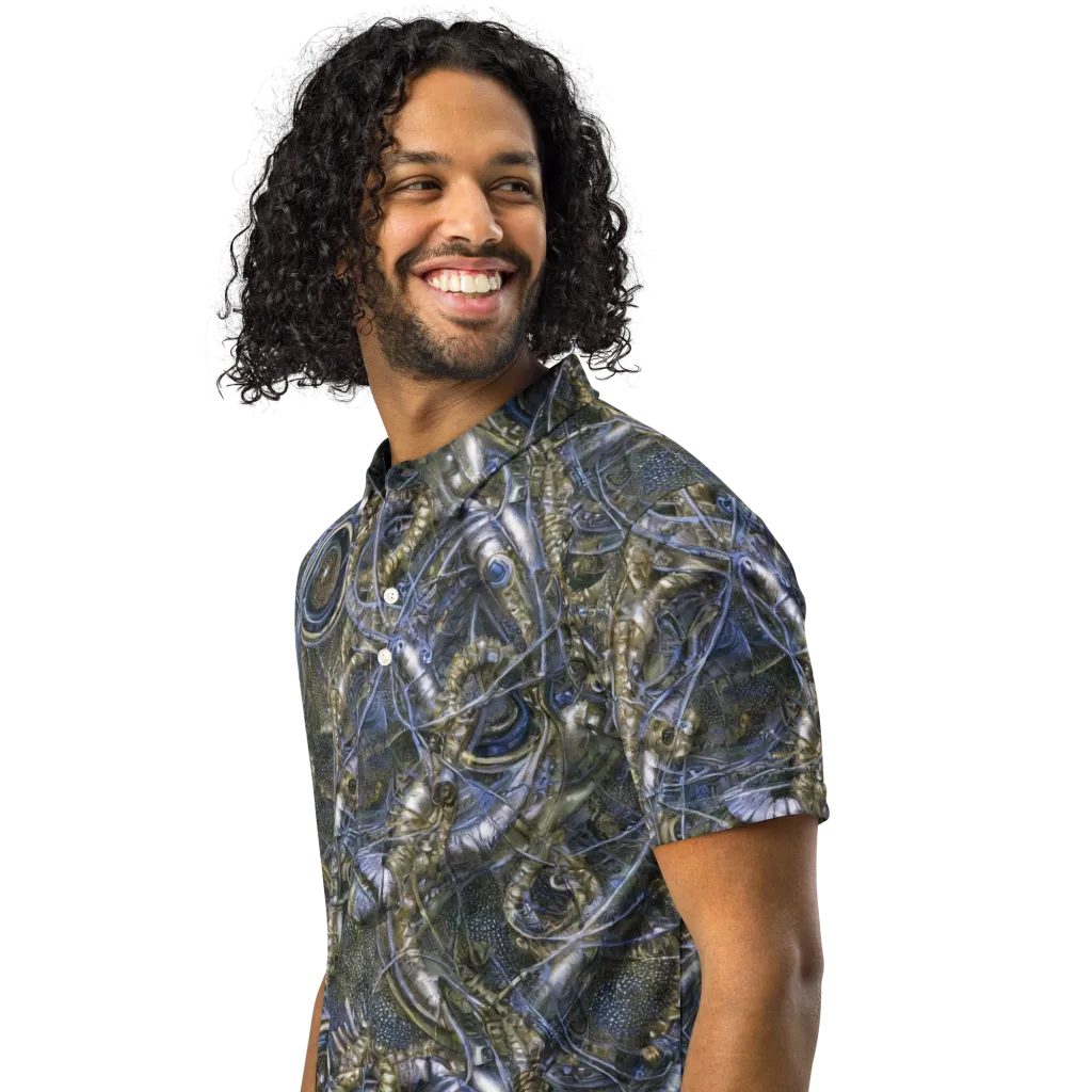 Chrome Shrimp on Men's Slim Fit Polo Shirt — Left Front