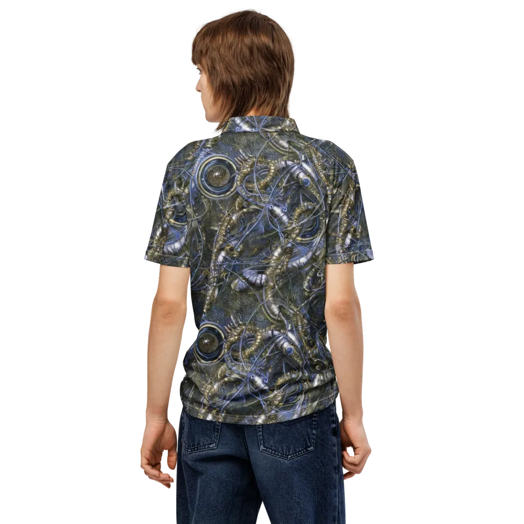 Chrome Shrimp on Men's Slim Fit Polo Shirt — Back