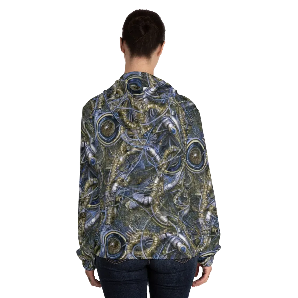 Chrome Shrimp on Women's Full-Zip Hoodie — Back On Person
