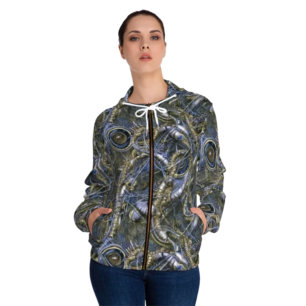 Chrome Shrimp on Women's Full-Zip Hoodie — Front On Person