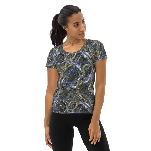 Chrome Shrimp on a Women's Athletic T-Shirt