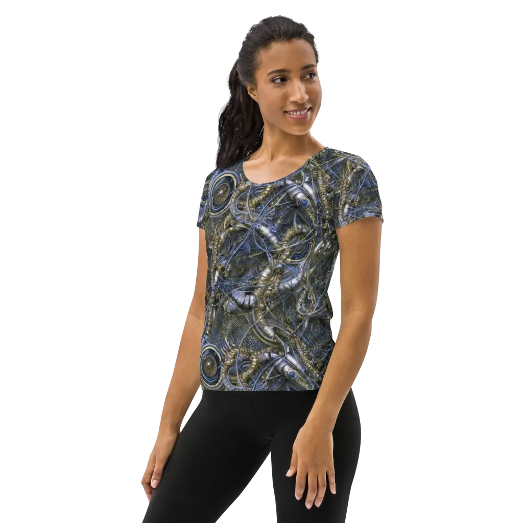 Chrome Shrimp on Women's Athletic T-Shirt — Left