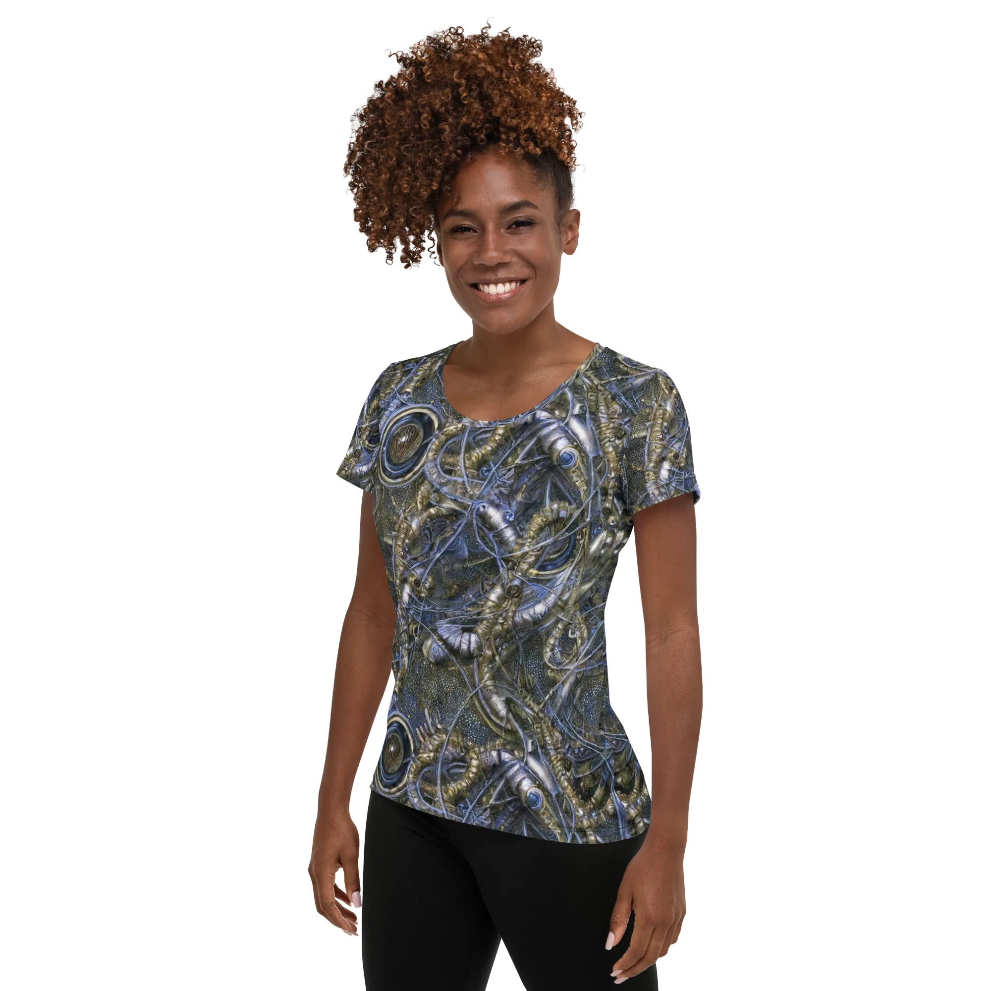 Chrome Shrimp on Women's Athletic T-Shirt — Left