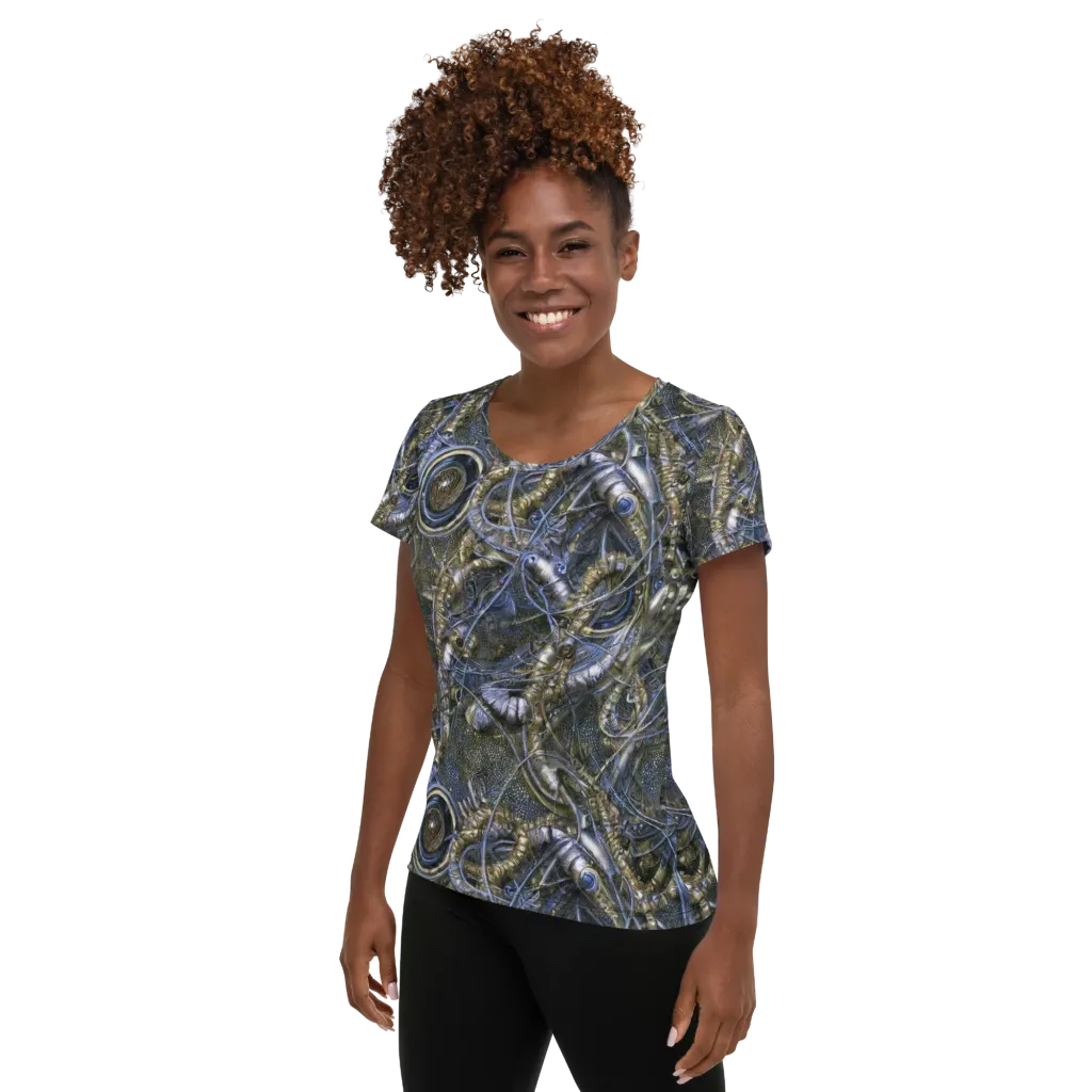 Chrome Shrimp on Women's Athletic T-Shirt — Left
