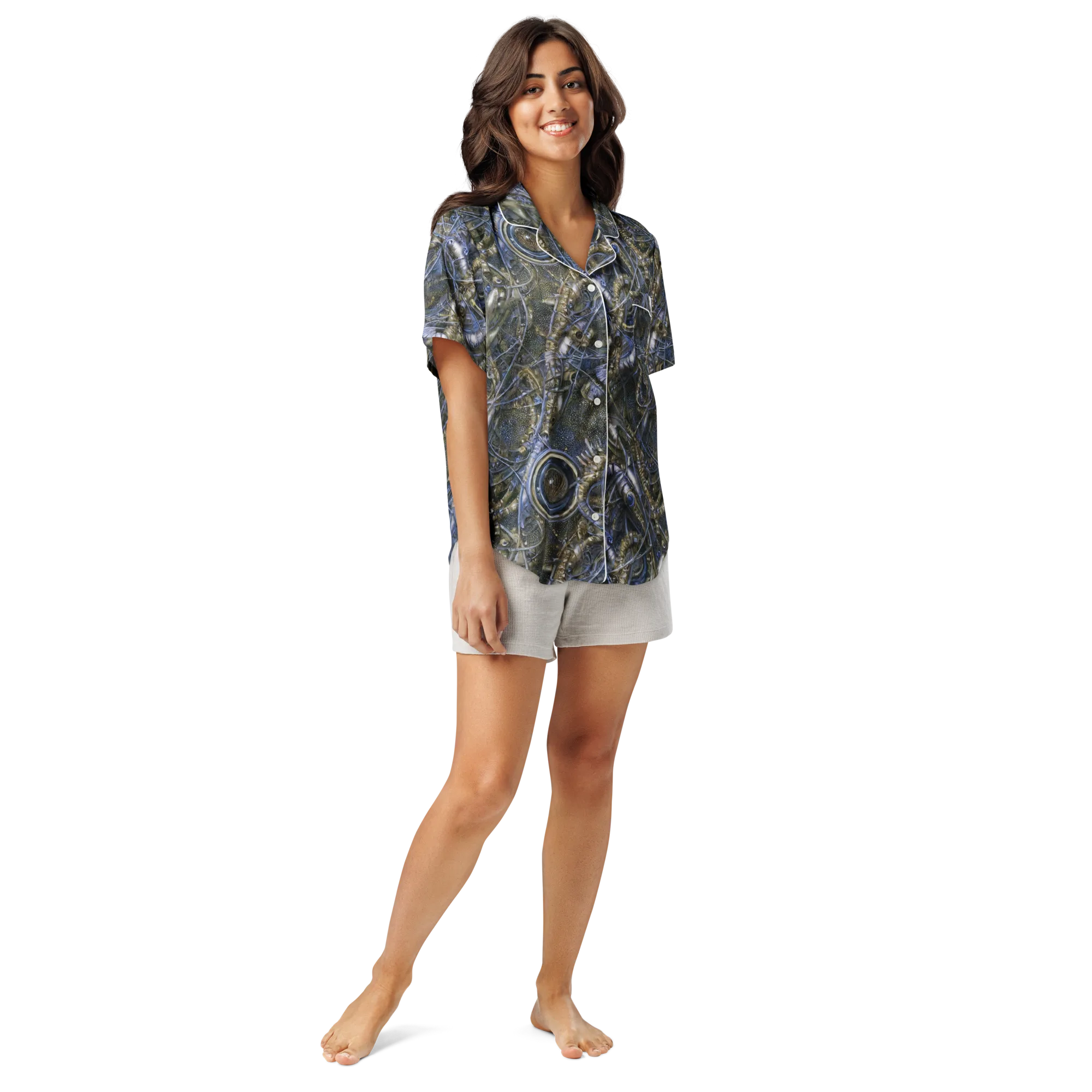 Chrome Shrimp on Women's Short Sleeve Pajama Top — Front