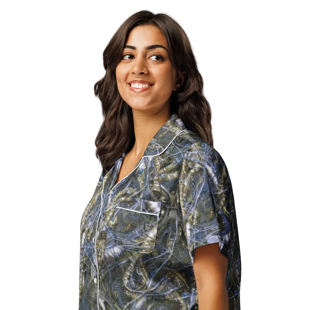 Chrome Shrimp on Women's Short Sleeve Pajama Top — Left Front