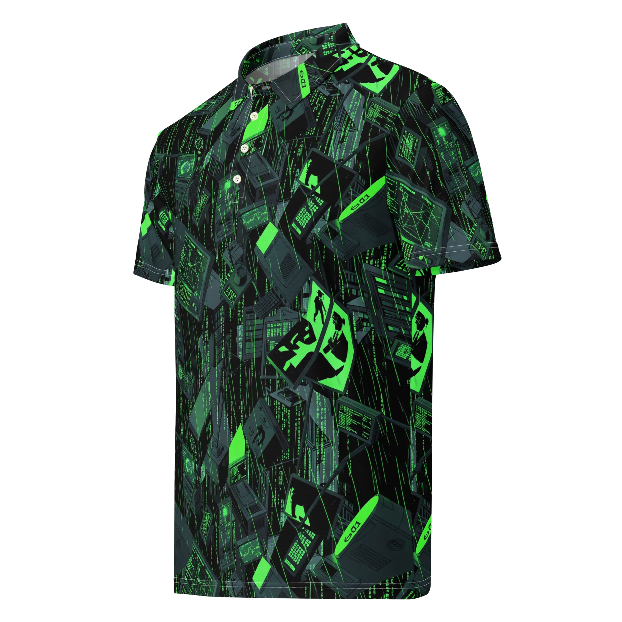 Neon Mainframe on Men's Slim Fit Polo Shirt — Left Front