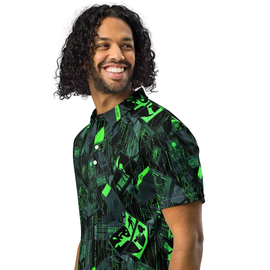 Neon Mainframe on Men's Slim Fit Polo Shirt — Left Front
