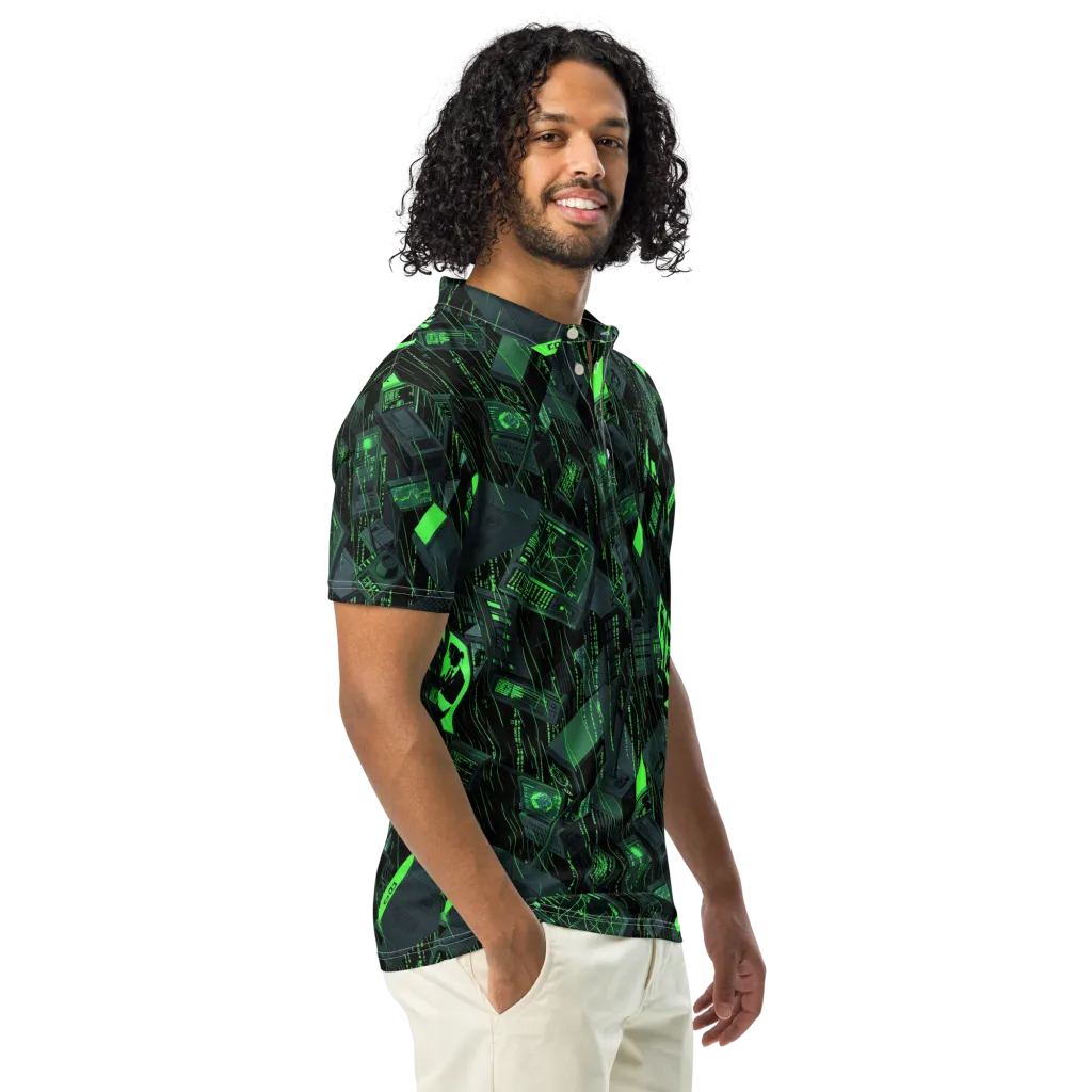 Neon Mainframe on Men's Slim Fit Polo Shirt — Right Front