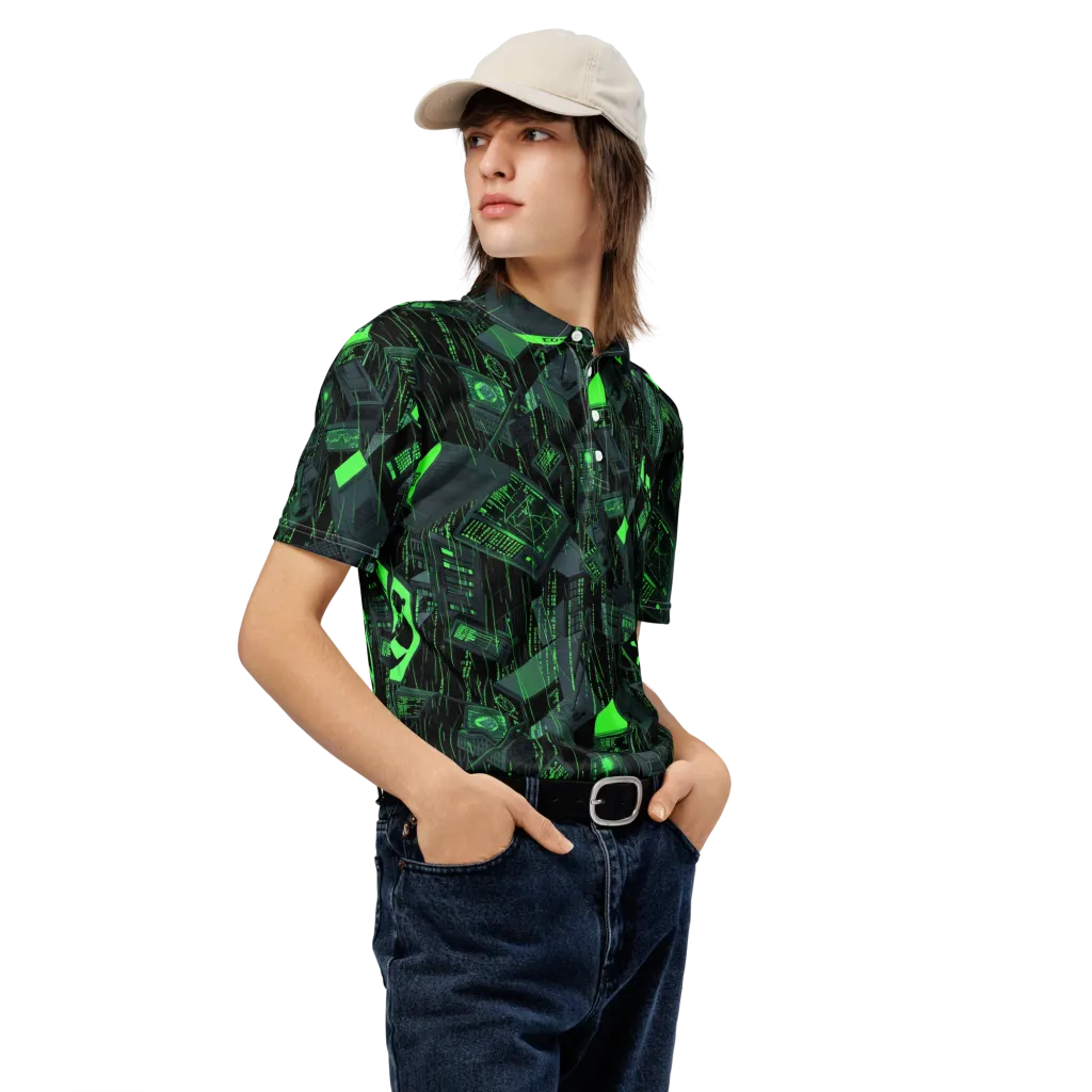 Neon Mainframe on Men's Slim Fit Polo Shirt — Right Front