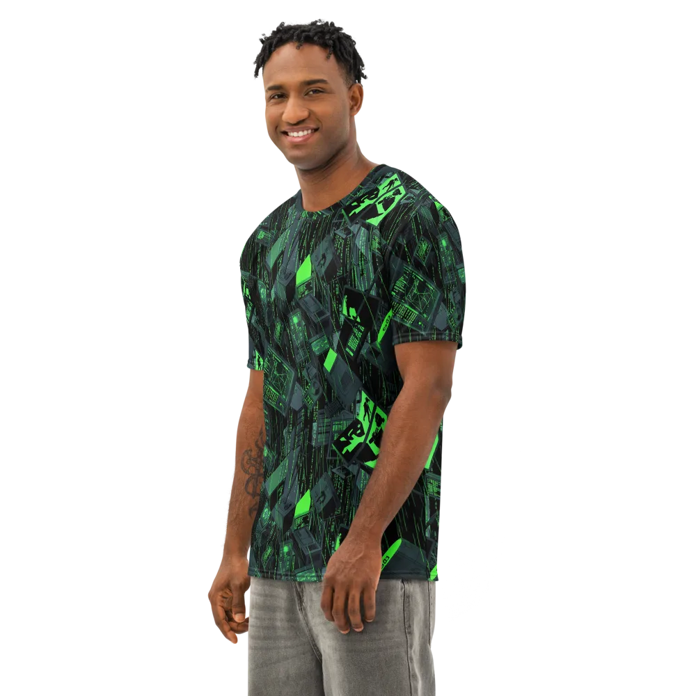 Neon Mainframe on Men's Cotton Crew Neck T-Shirt — Left Front