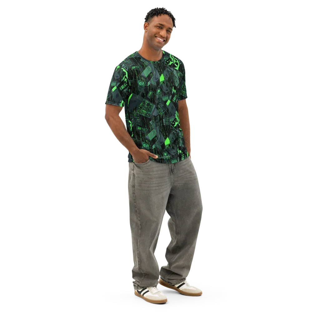 Neon Mainframe on Men's Cotton Crew Neck T-Shirt — Right Front