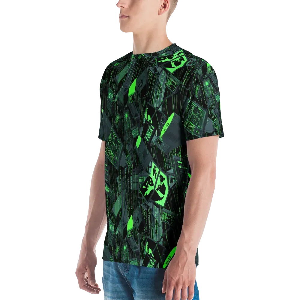 Neon Mainframe on Men's Crew Neck T-Shirt — Left