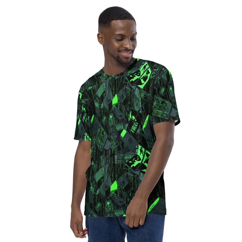 Neon Mainframe on Men's Crew Neck T-Shirt — Left