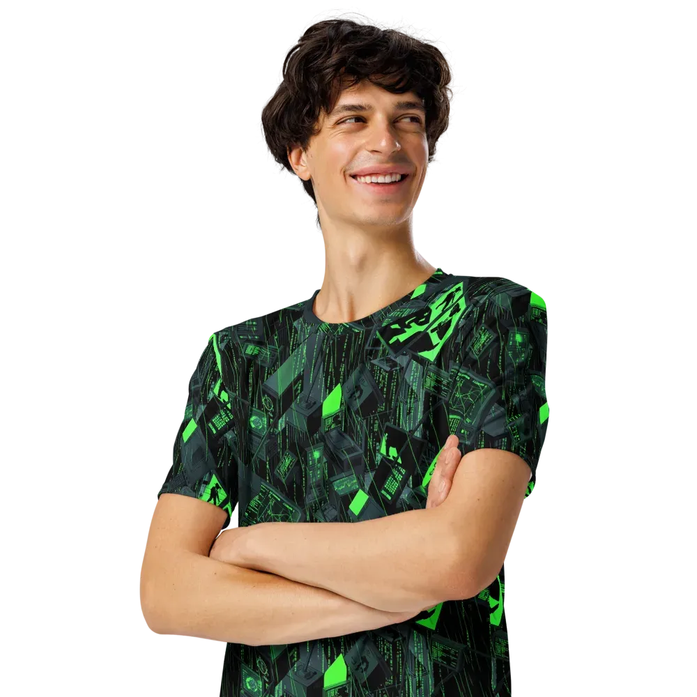 Neon Mainframe on Men's Crew Neck T-Shirt — Left Front