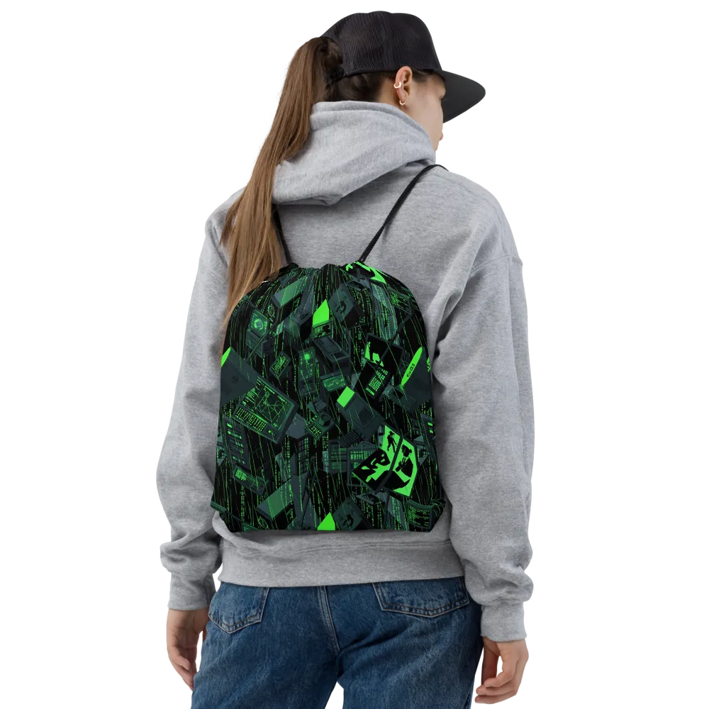 Neon Mainframe on Drawstring Bag — Front