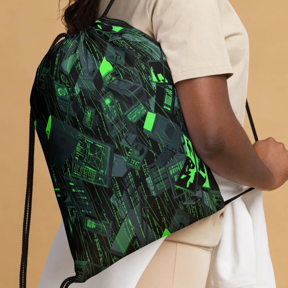 Neon Mainframe on Drawstring Bag — Front