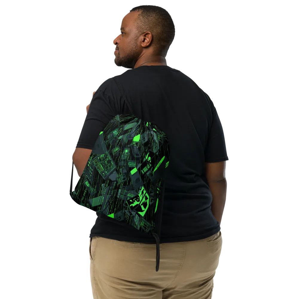 Neon Mainframe on Drawstring Bag — Front