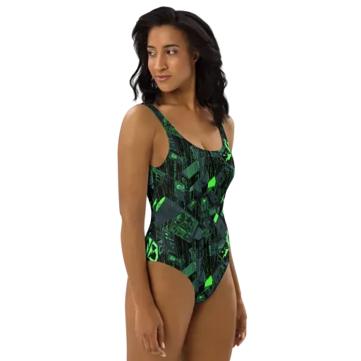 Neon Mainframe on a One-Piece Swimsuit