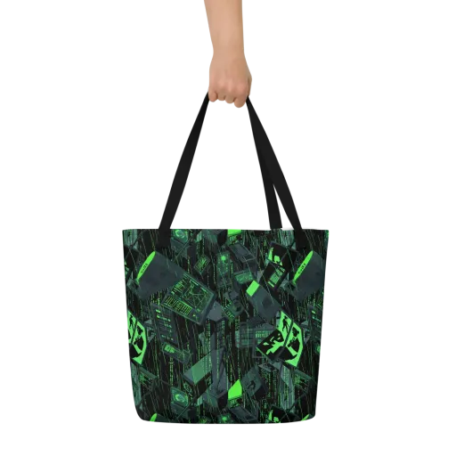 Neon Mainframe on a Large Tote Bag W/ Pocket