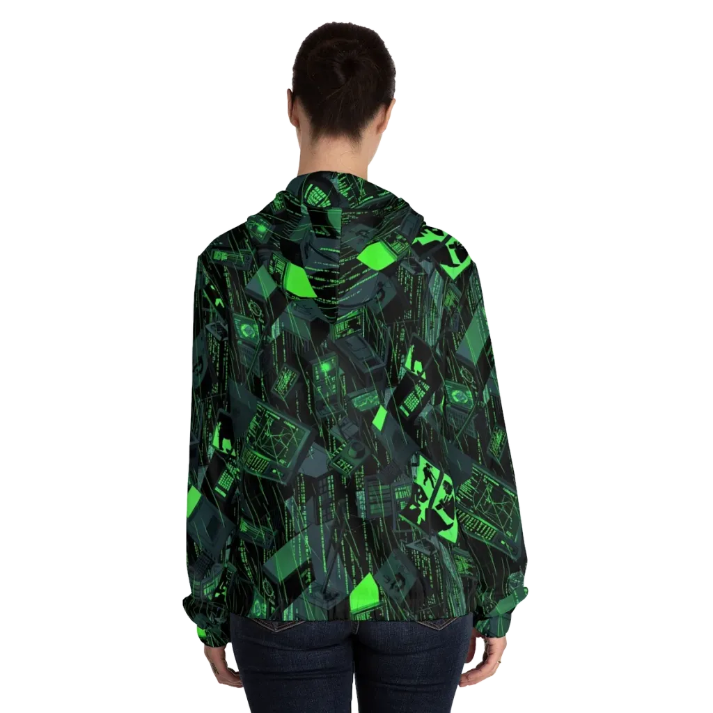 Neon Mainframe on Women's Full-Zip Hoodie — Back On Person