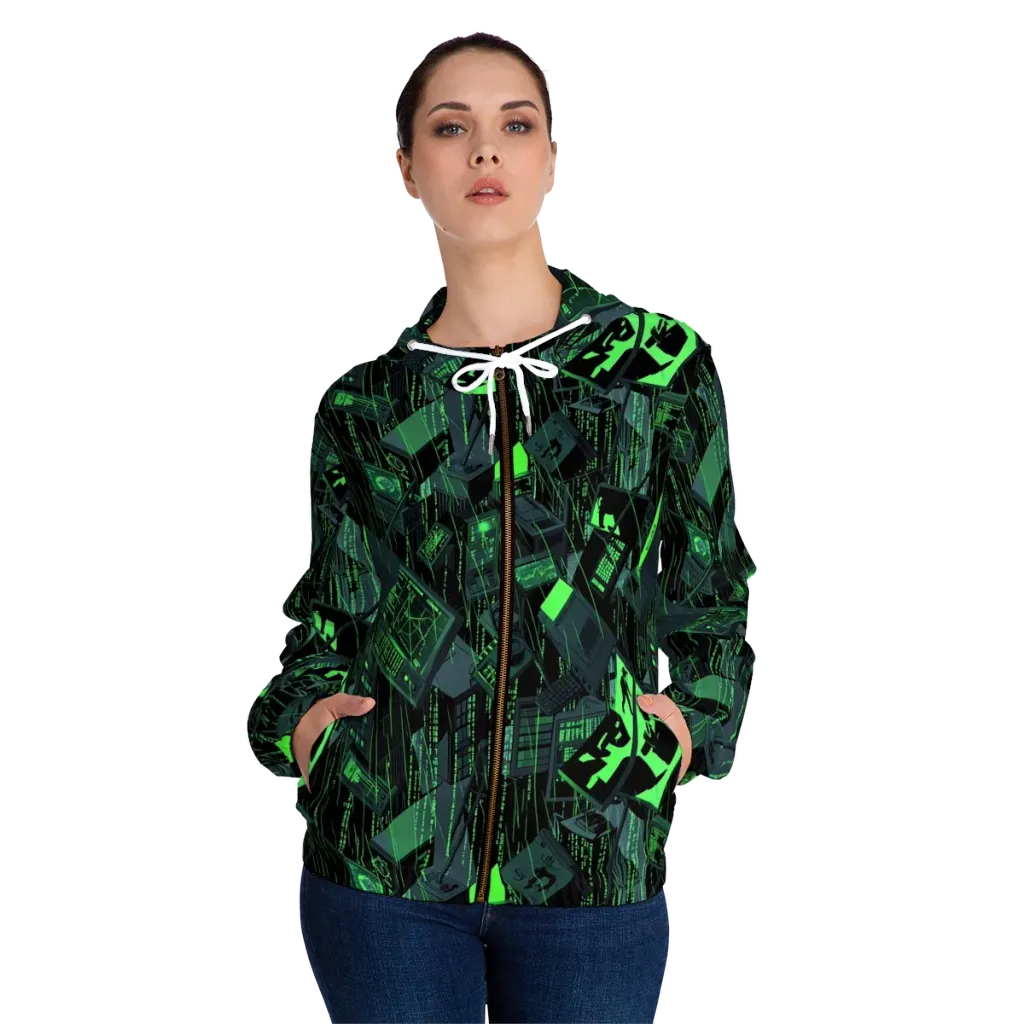 Neon Mainframe on Women's Full-Zip Hoodie — Front On Person