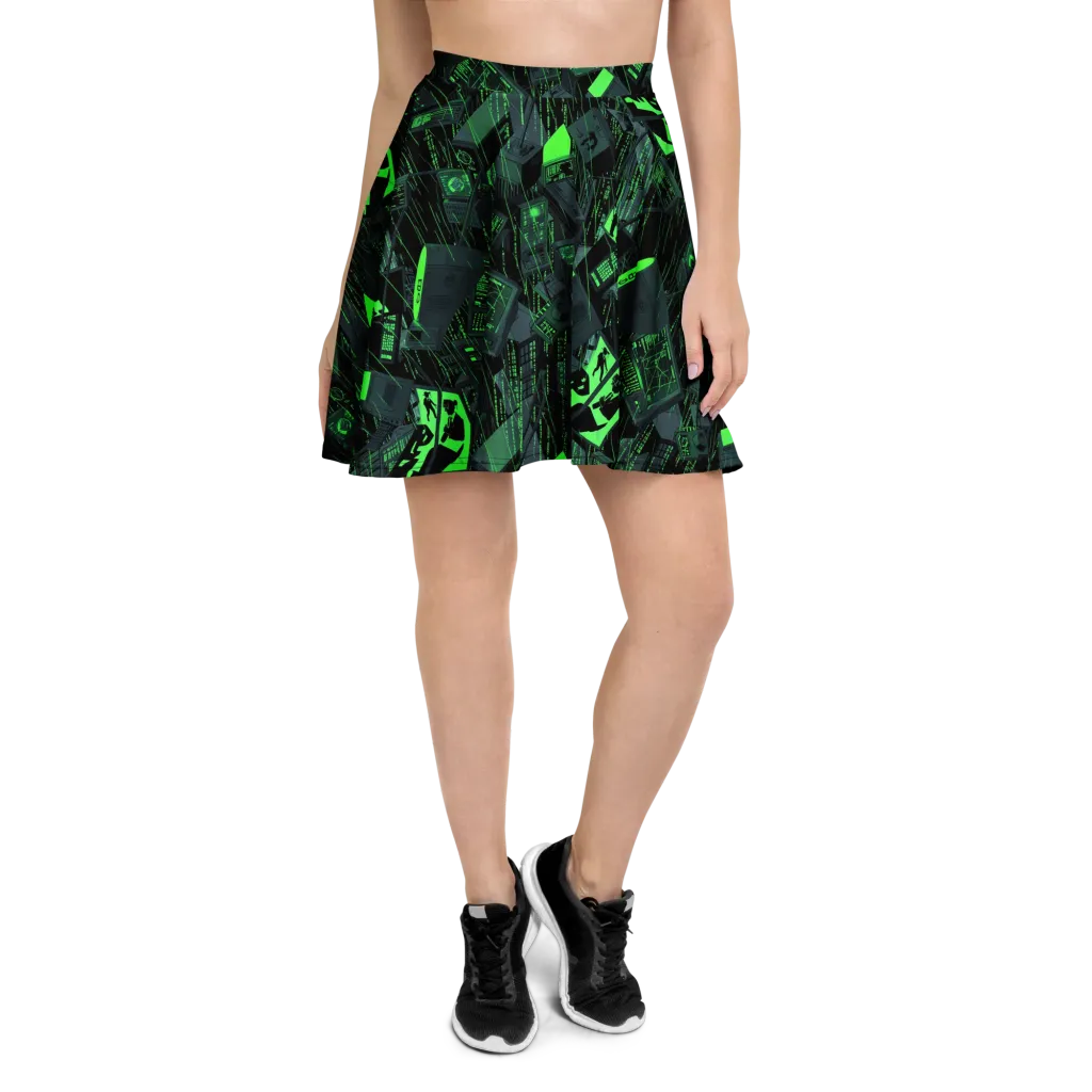 Neon Mainframe on Skater Skirt — Front