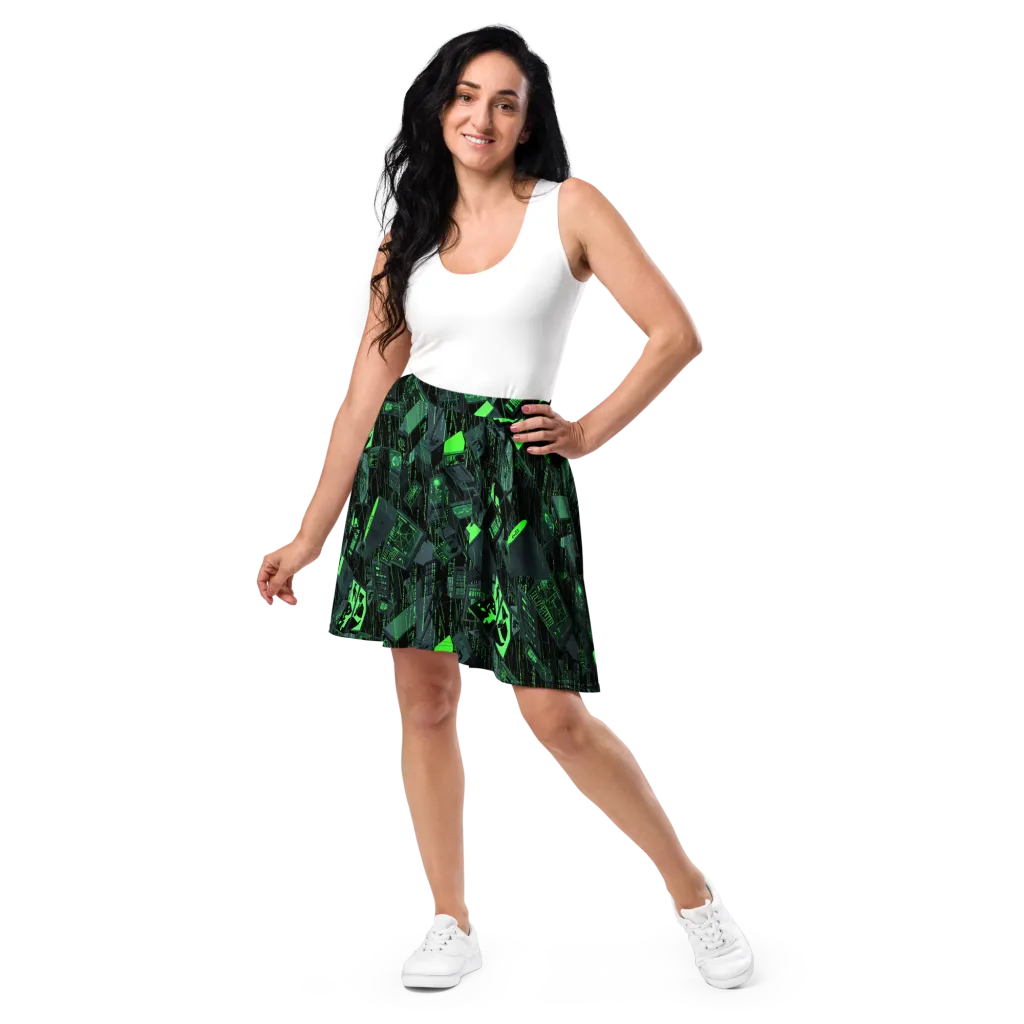 Neon Mainframe on Skater Skirt — Front