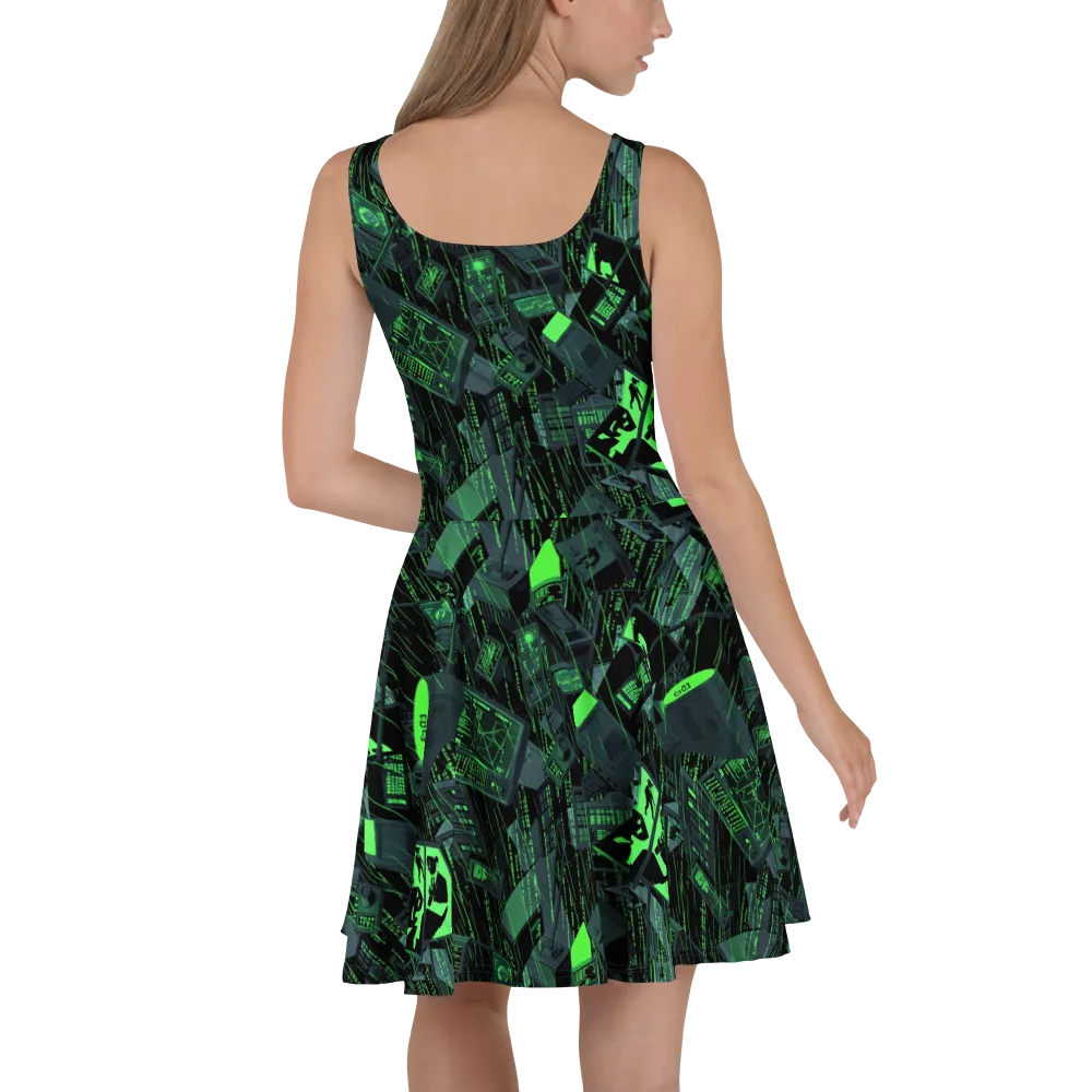 Neon Mainframe on Skater Dress — Back