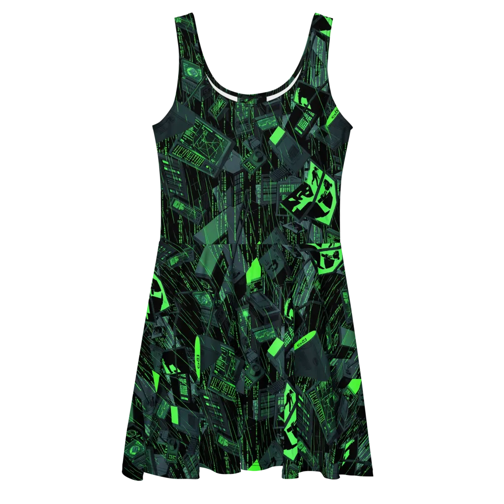 Neon Mainframe on Skater Dress — Front