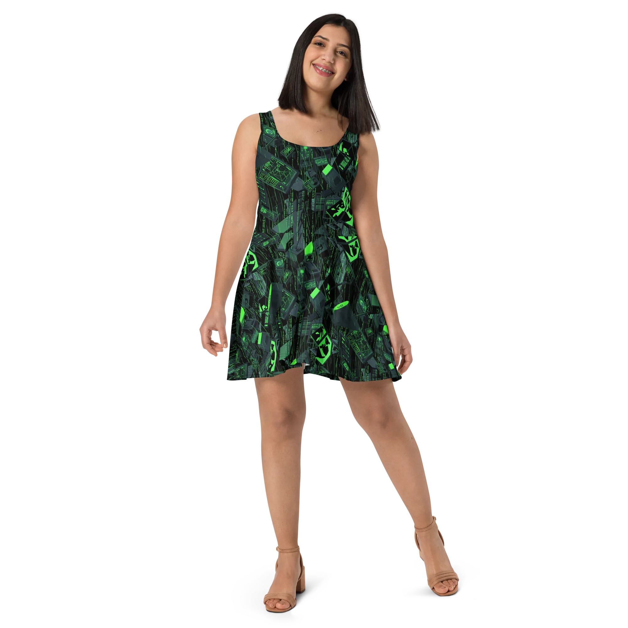 Neon Mainframe on Skater Dress — Front