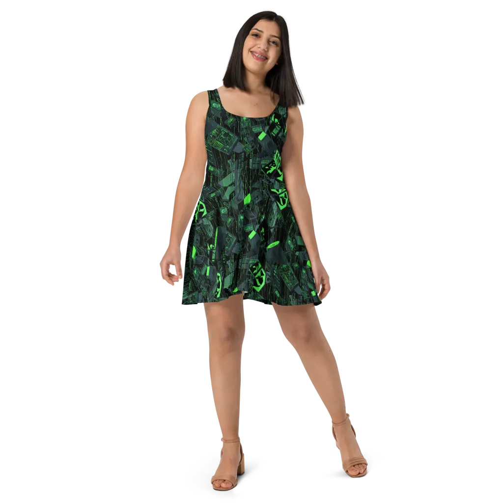 Neon Mainframe on Skater Dress — Front