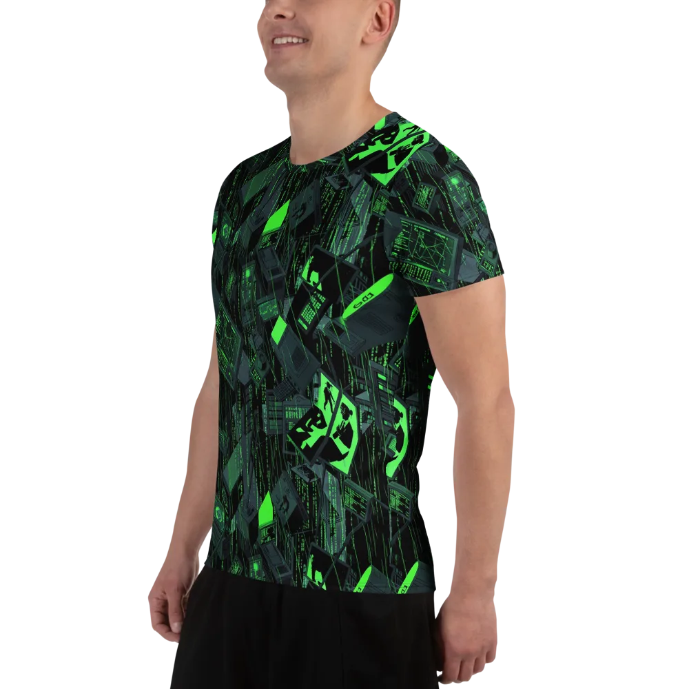 Neon Mainframe on Men's Athletic T-Shirt — Left