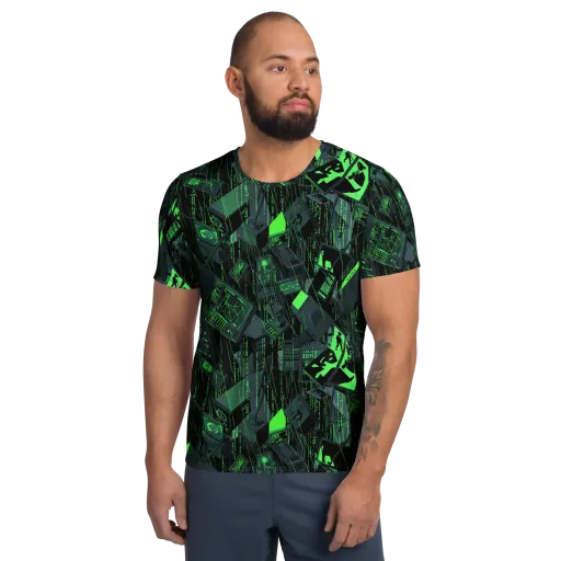 Neon Mainframe on a Men's Athletic T-Shirt