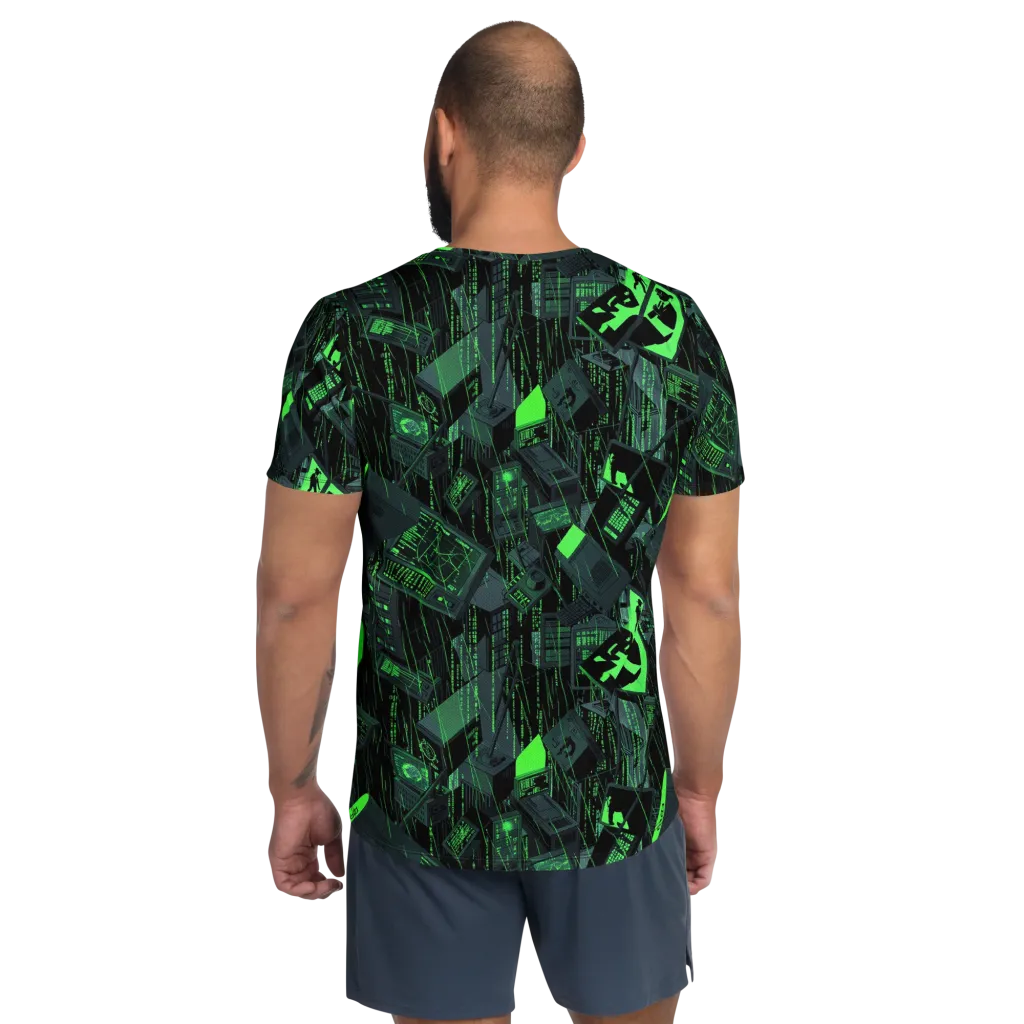 Neon Mainframe on Men's Athletic T-Shirt — Back