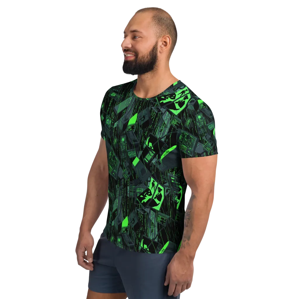 Neon Mainframe on Men's Athletic T-Shirt — Left