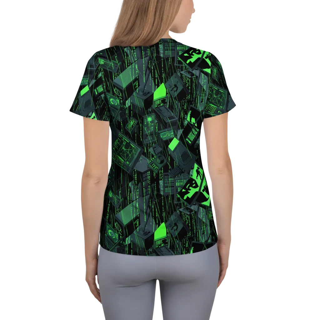 Neon Mainframe on Women's Athletic T-Shirt — Back
